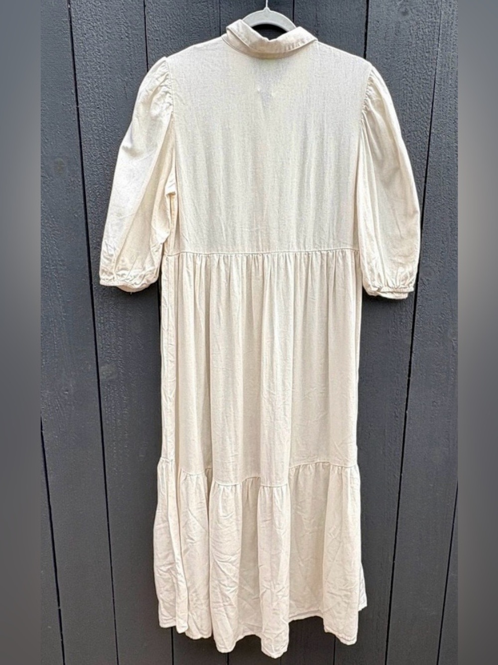 FARM RIO Linen Maxi Shirt Dress w/wooden buttons (off-white) EUC - Picture 2 of 7